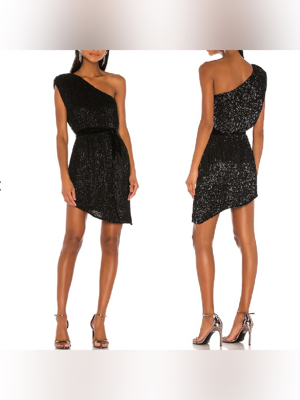 Retrofete Ella Sequin One Shoulder Mini Dress Black L NWT $525 Velvet Belt